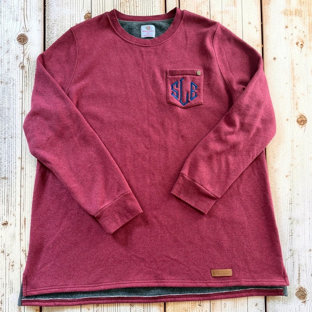 Marleylilly Monogrammed Faux Fur Lined Sweatshirt XL Burgundy Red Pullover